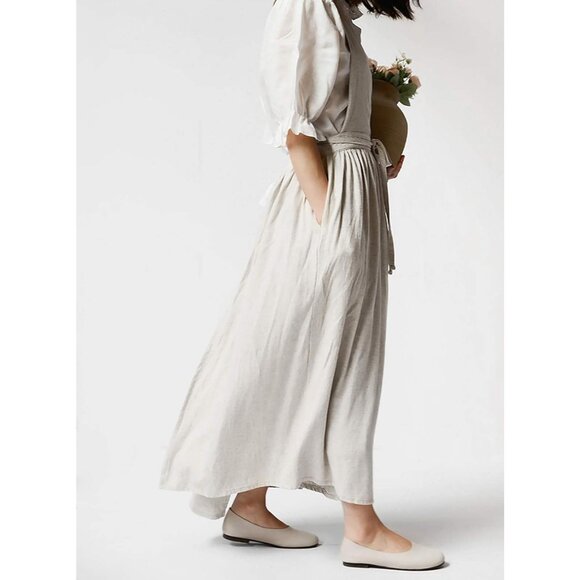 Pleated Cotton Long Apron X Back Kitchen Garden Florist Work Clothes Bib Dress - Picture 6 of 8